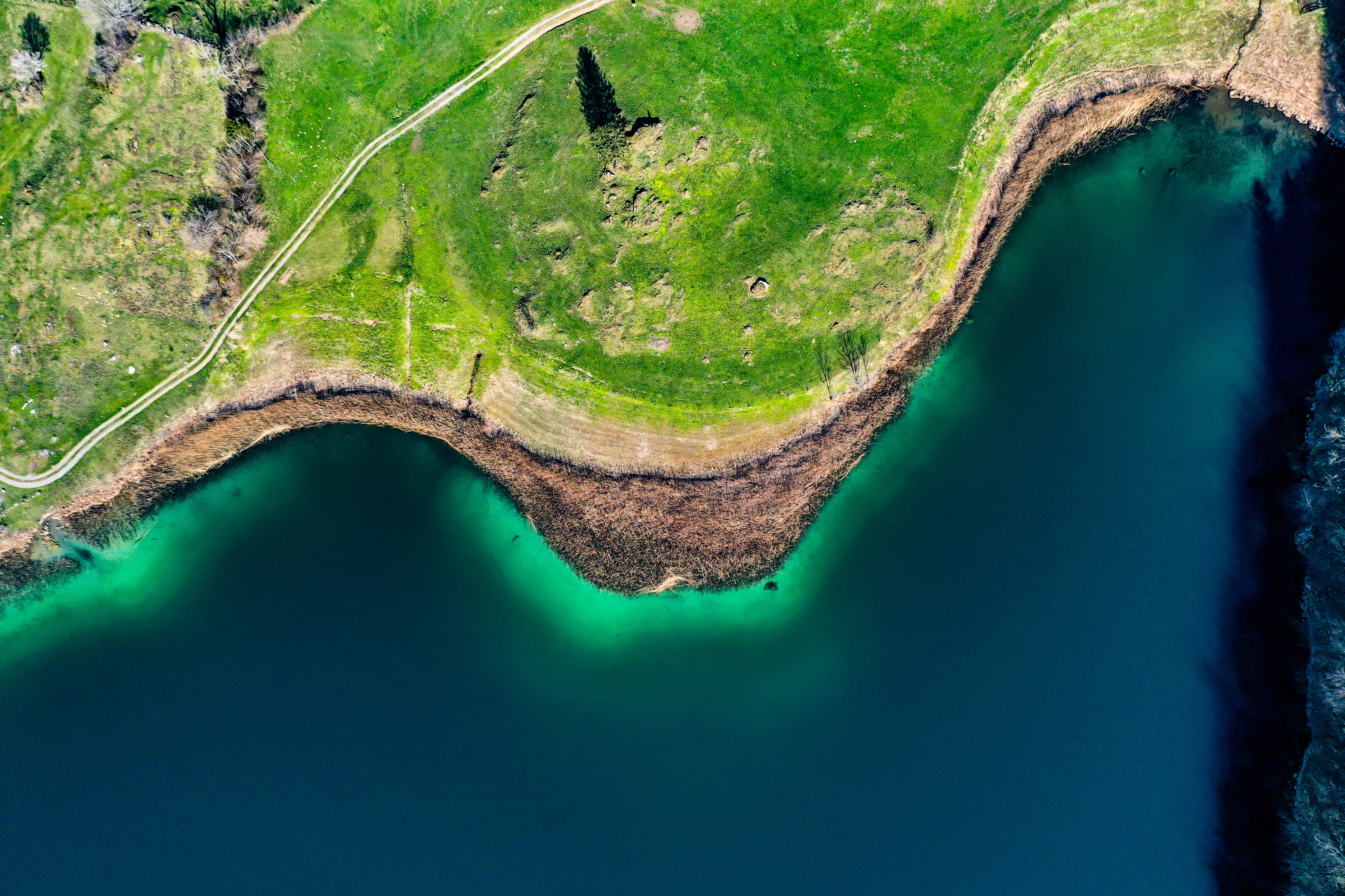 An elevated view of water flowing in a river